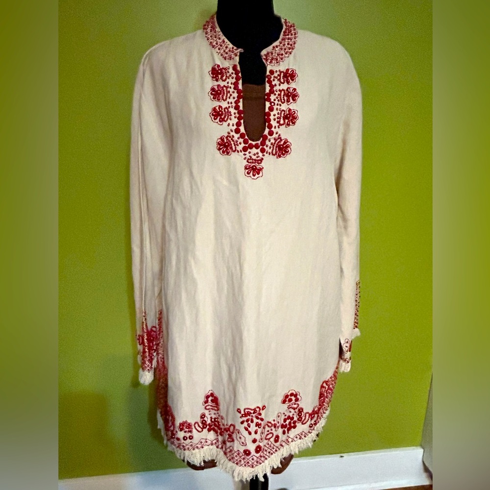 Soft Surroundings Sahara Tunic Red Beading